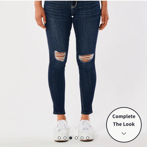 Hollister Denim - Hollister LOW-RISE RIPPED MEDIUM WASH JEAN LEGGINGS